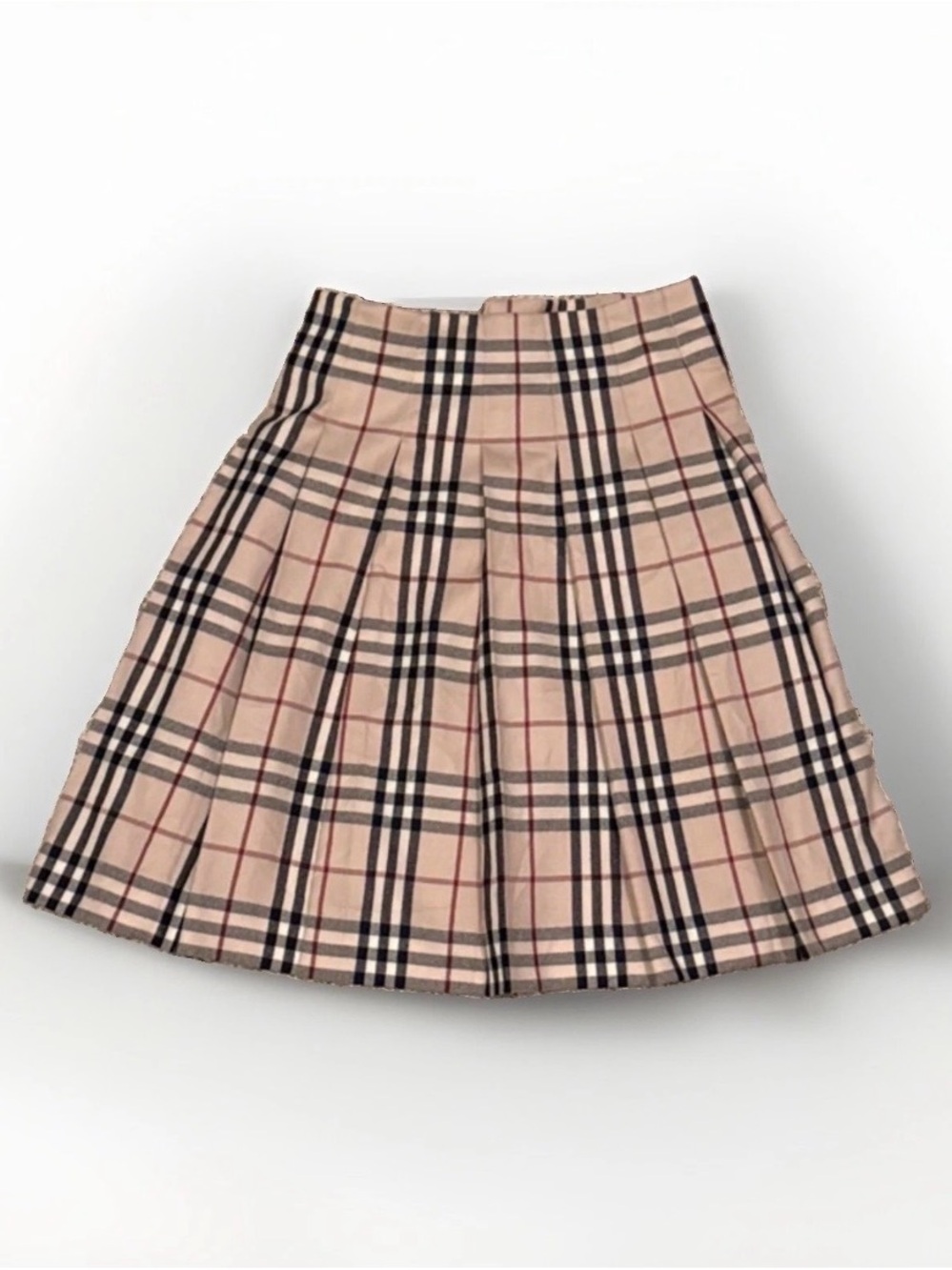 Burberry Beige Plaid Pleated Skirt with Black & Red Accents